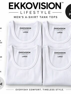 Men's White Ribbed Tank Top - Comfortable Everyday Tank 4 Ekkovision